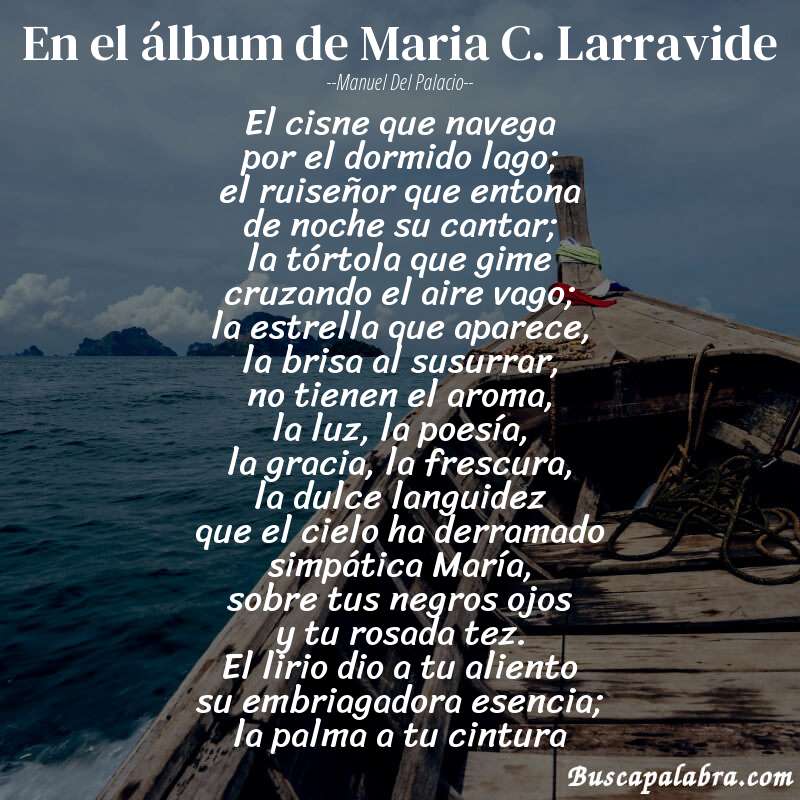 Poema En el álbum de Maria C. Larravide de Manuel del Palacio con fondo de barca