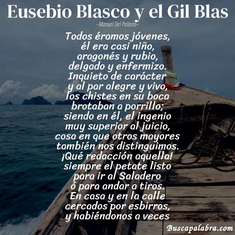 Poema Eusebio Blasco y el Gil Blas de Manuel del Palacio con fondo de barca