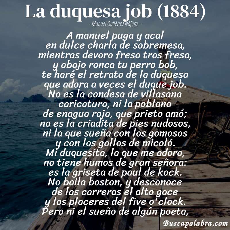 Poema la duquesa job (1884) de Manuel Gutiérrez Nájera con fondo de barca