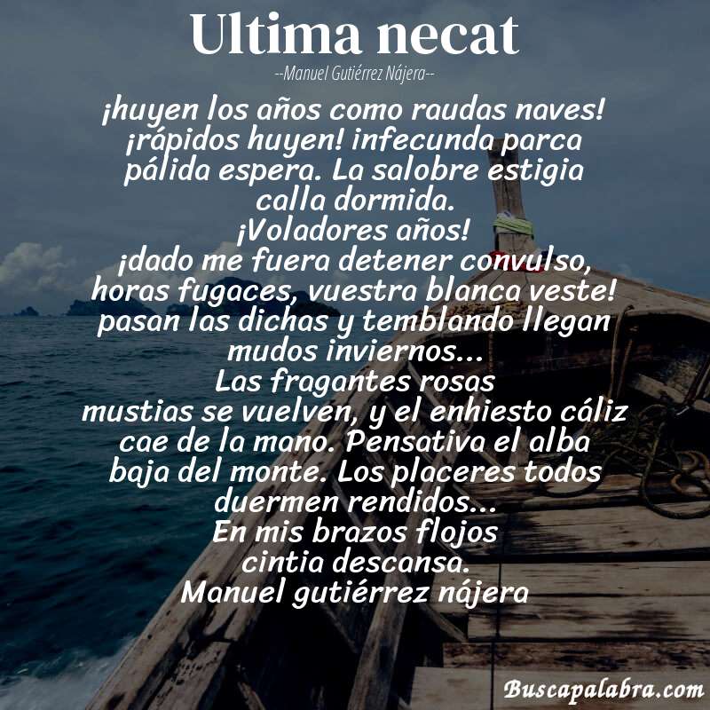 Poema ultima necat de Manuel Gutiérrez Nájera con fondo de barca