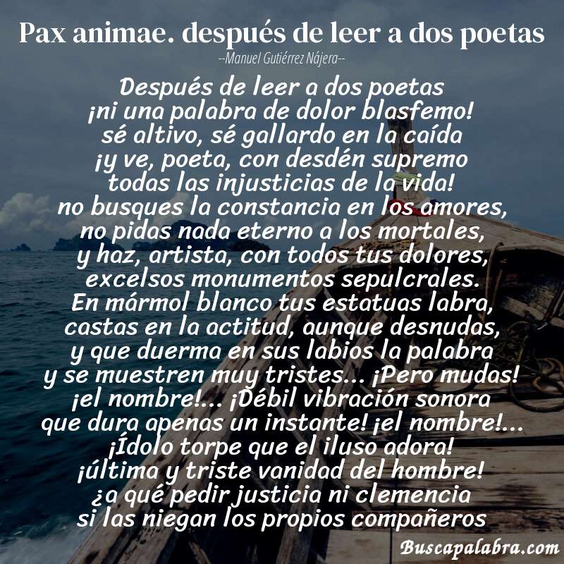 Poema pax animae. después de leer a dos poetas de Manuel Gutiérrez Nájera con fondo de barca
