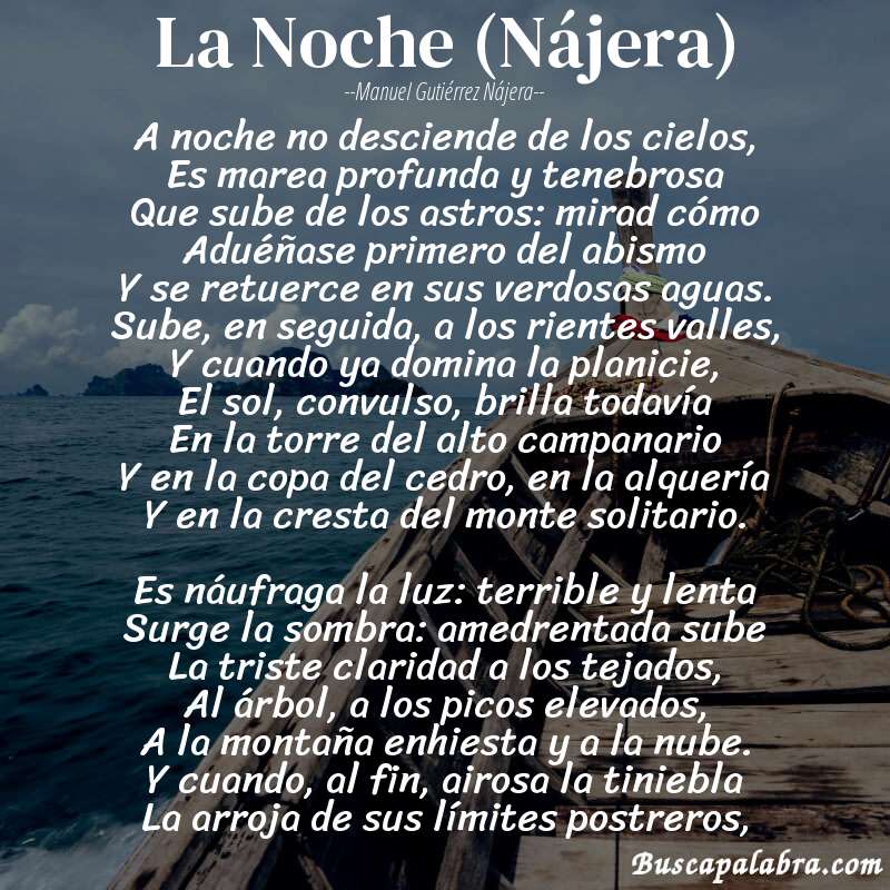 Poema La Noche (Nájera) de Manuel Gutiérrez Nájera con fondo de barca