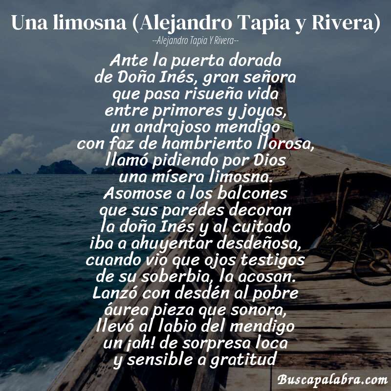 Poema Una limosna (Alejandro Tapia y Rivera) de Alejandro Tapia y Rivera con fondo de barca