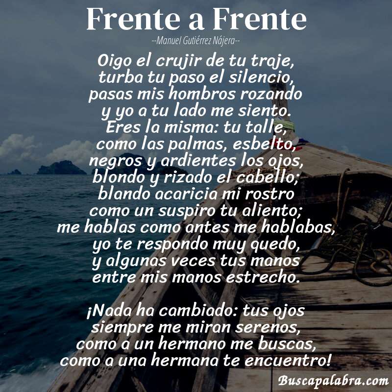 Poema Frente a Frente de Manuel Gutiérrez Nájera con fondo de barca