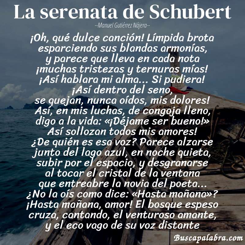 Poema La serenata de Schubert de Manuel Gutiérrez Nájera con fondo de barca