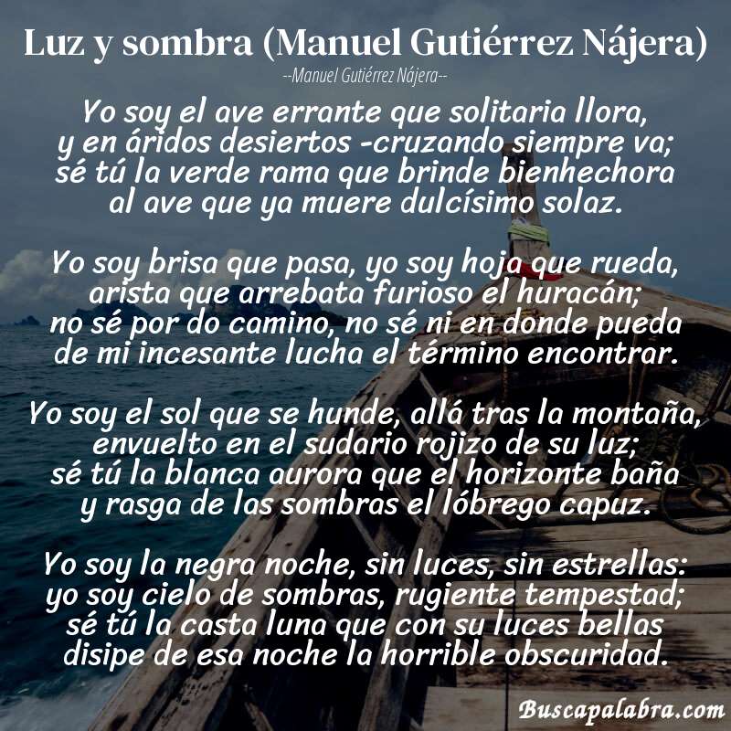 Poema Luz y sombra (Manuel Gutiérrez Nájera) de Manuel Gutiérrez Nájera con fondo de barca