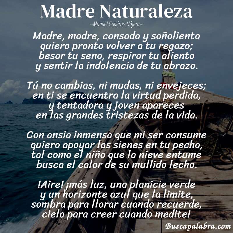 Poema Madre Naturaleza de Manuel Gutiérrez Nájera con fondo de barca