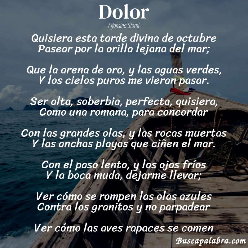 Poema Dolor de Alfonsina Storni con fondo de barca