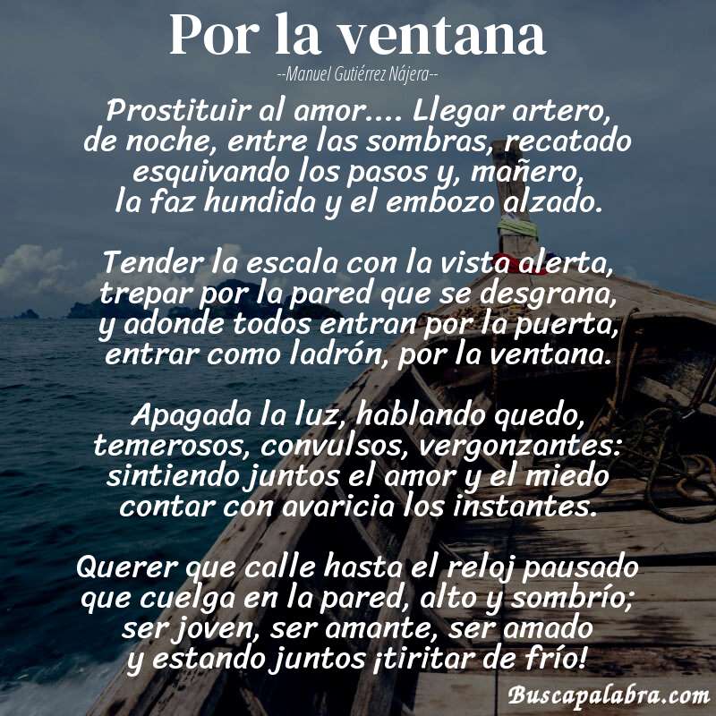 Poema Por la ventana de Manuel Gutiérrez Nájera con fondo de barca
