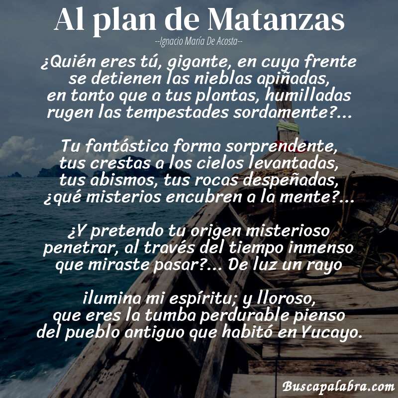 Poema Al plan de Matanzas de Ignacio María de Acosta con fondo de barca