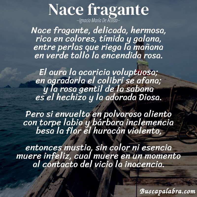 Poema Nace fragante de Ignacio María de Acosta con fondo de barca