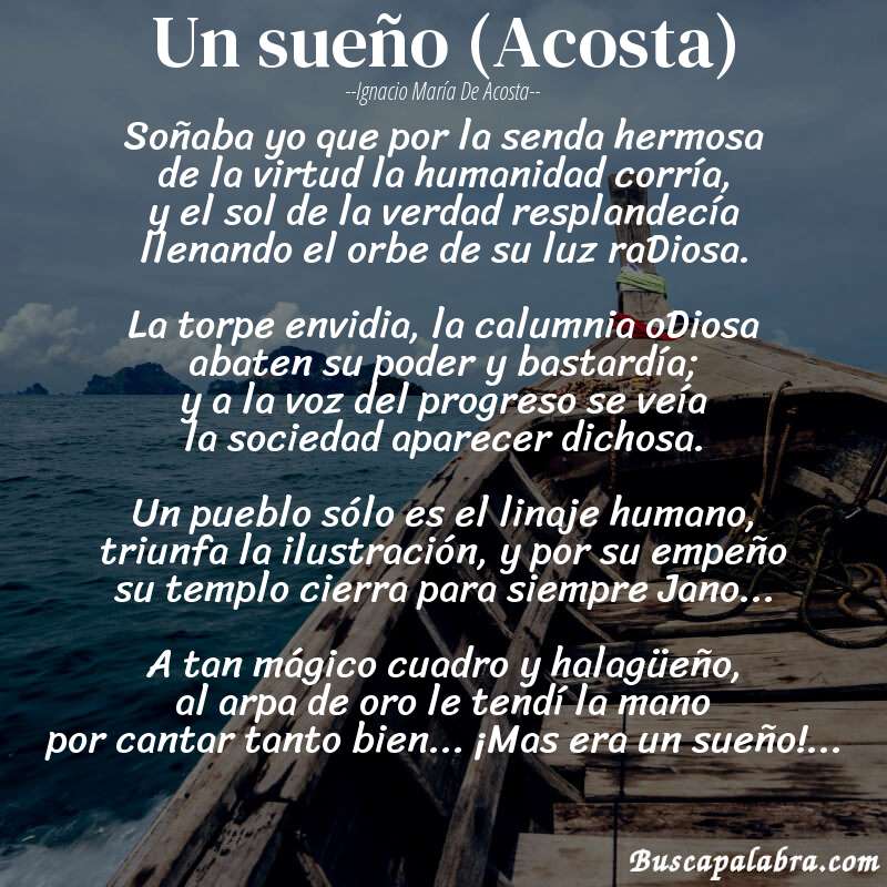 Poema Un sueño (Acosta) de Ignacio María de Acosta con fondo de barca