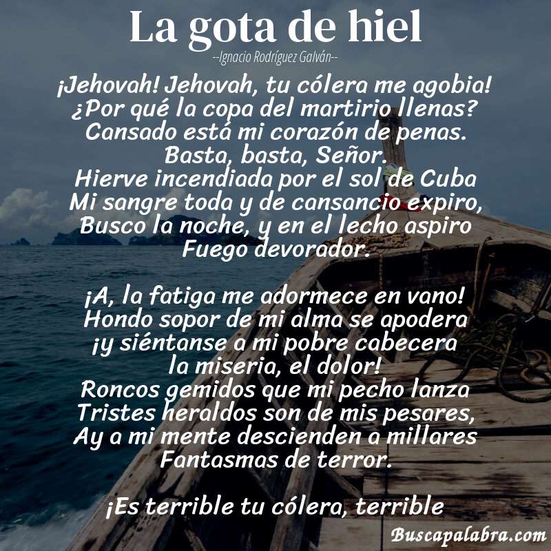 Poema La gota de hiel de Ignacio Rodríguez Galván con fondo de barca