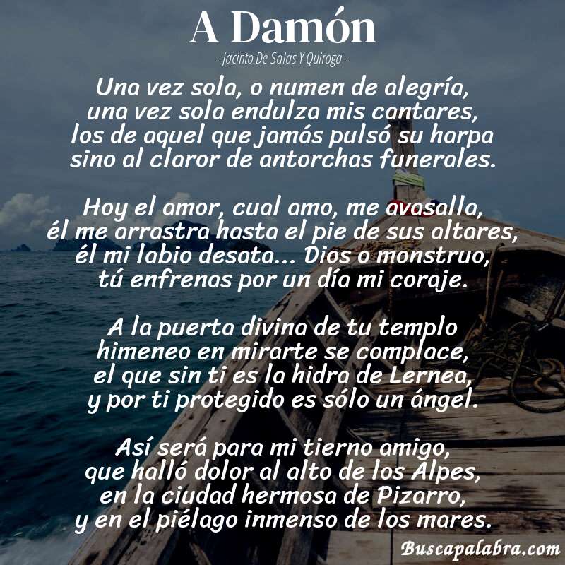 Poema A Damón de Jacinto de Salas y Quiroga con fondo de barca