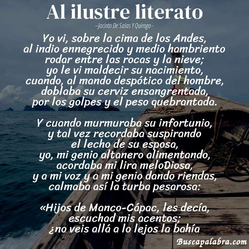 Poema Al ilustre literato de Jacinto de Salas y Quiroga con fondo de barca