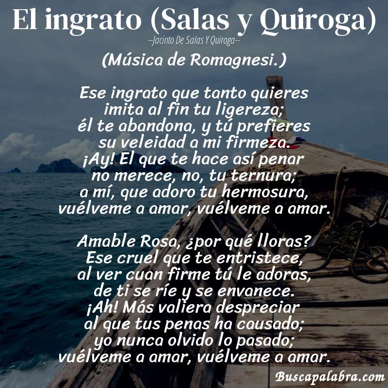 Poema El ingrato (Salas y Quiroga) de Jacinto de Salas y Quiroga con fondo de barca
