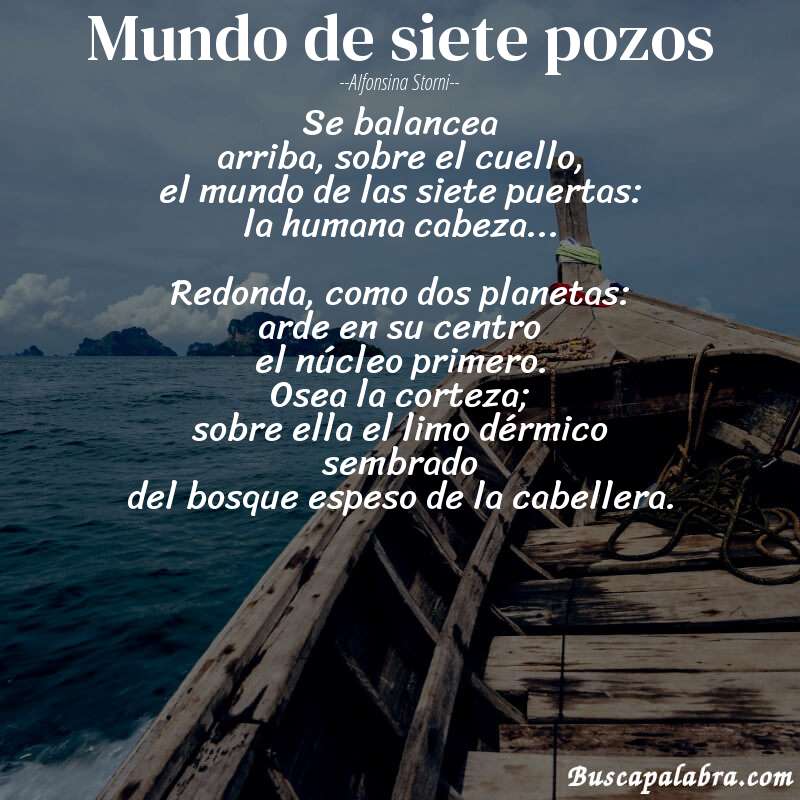 Poema Mundo de siete pozos de Alfonsina Storni con fondo de barca