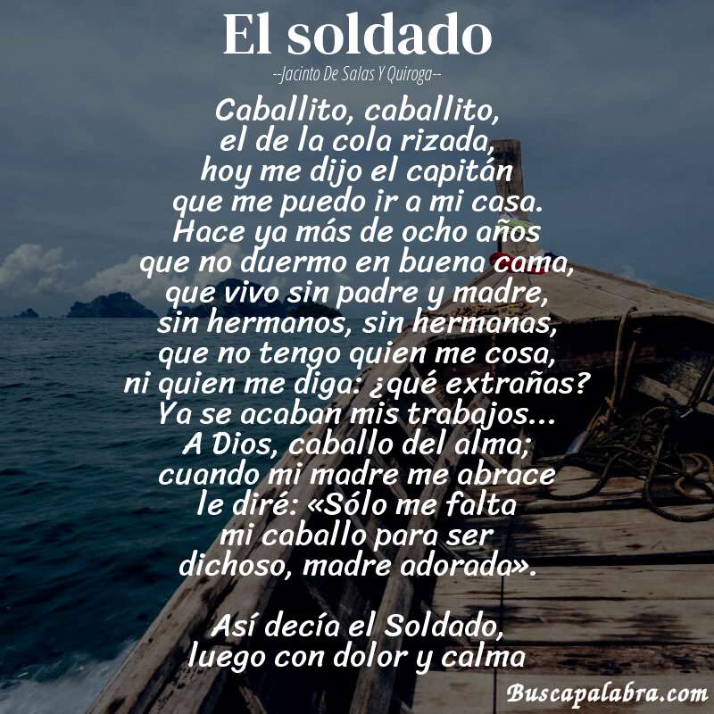 Poema El soldado de Jacinto de Salas y Quiroga con fondo de barca