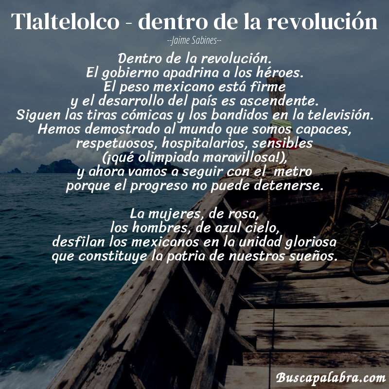 Poema tlaltelolco - dentro de la revolución de Jaime Sabines con fondo de barca