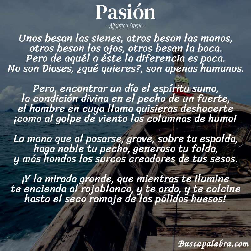 Poema Pasión de Alfonsina Storni con fondo de barca