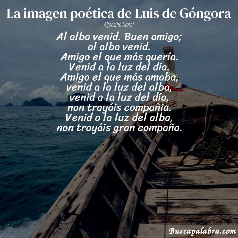 Poema La imagen poética de Luis de Góngora de Alfonsina Storni con fondo de barca