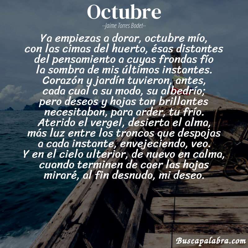 Poema octubre de Jaime Torres Bodet con fondo de barca