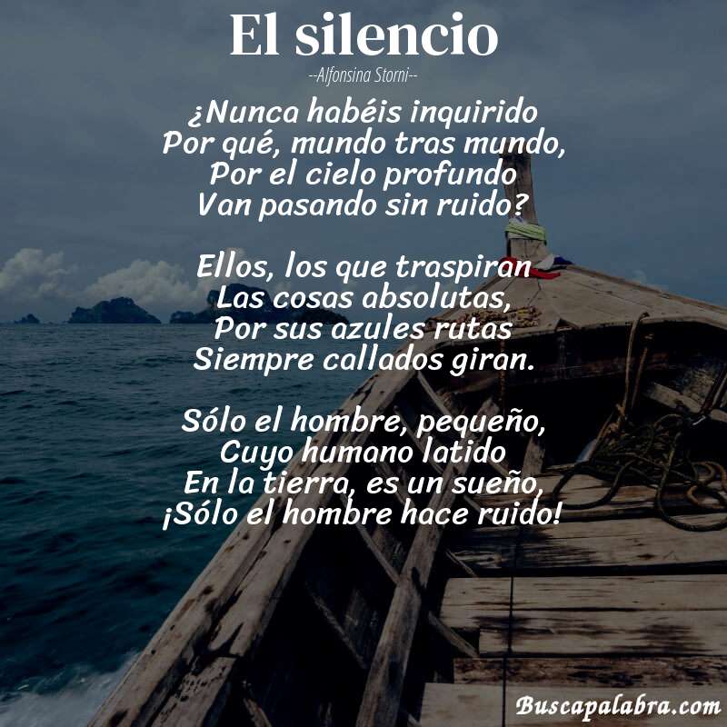 Poema El silencio de Alfonsina Storni con fondo de barca