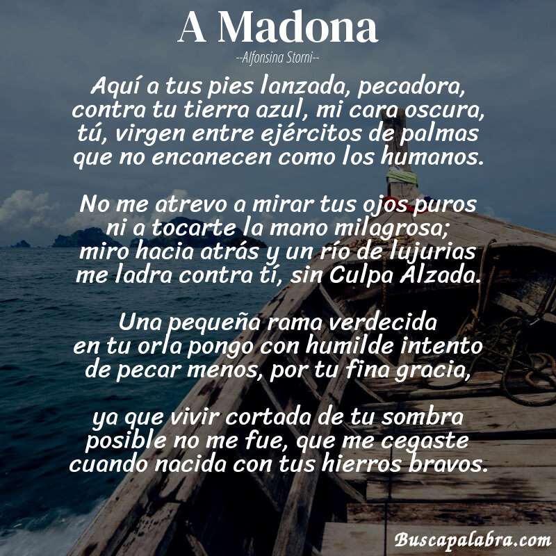 Poema A Madona de Alfonsina Storni con fondo de barca