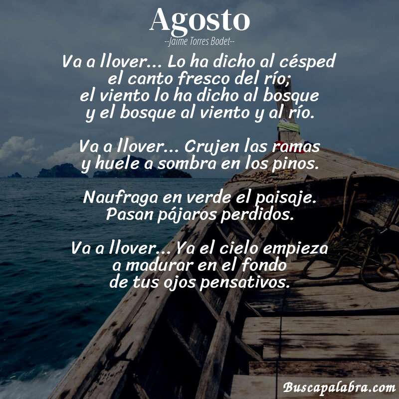 Poema agosto de Jaime Torres Bodet con fondo de barca