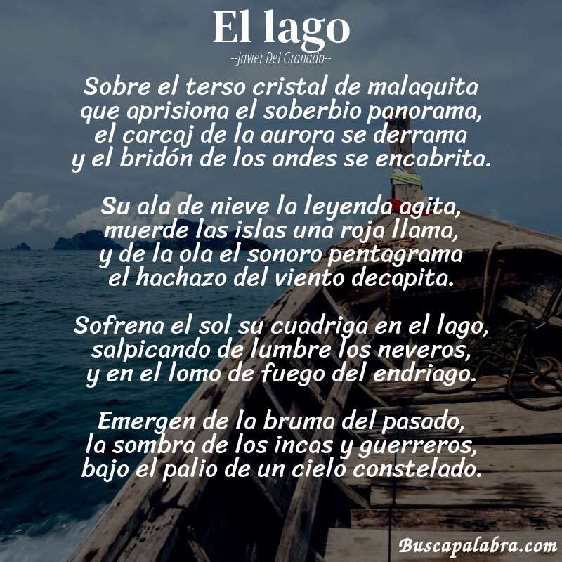 Poema el lago de Javier del Granado con fondo de barca