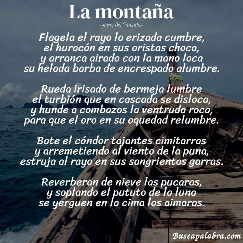 Poema la montaña de Javier del Granado con fondo de barca