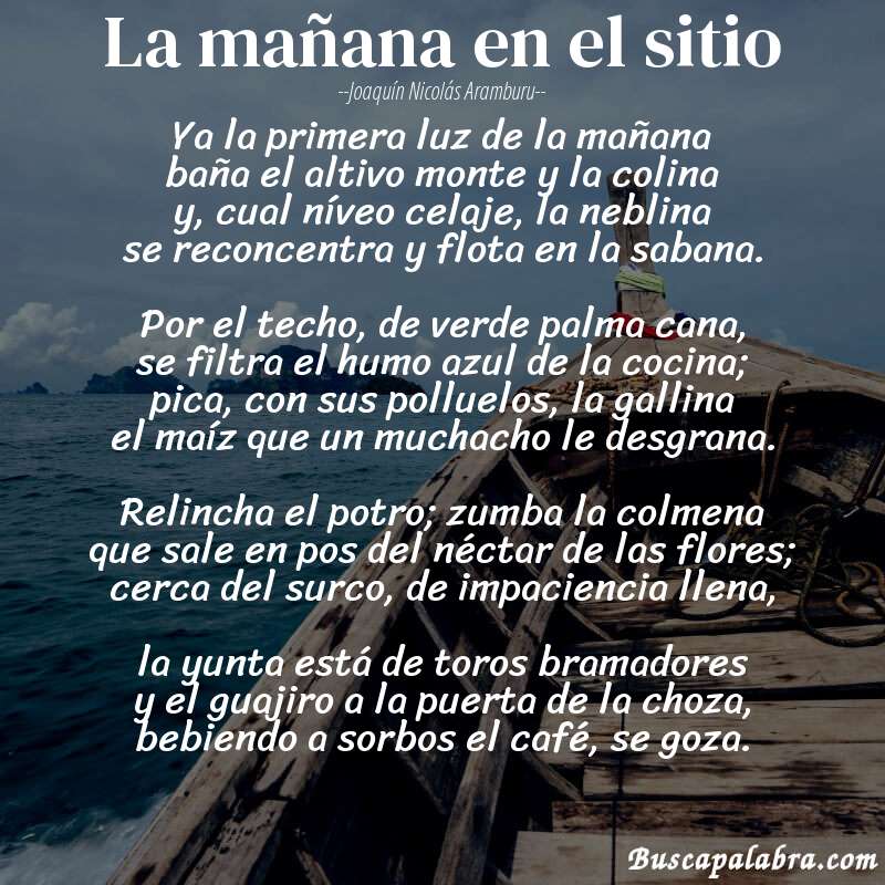 Poema La mañana en el sitio de Joaquín Nicolás Aramburu con fondo de barca