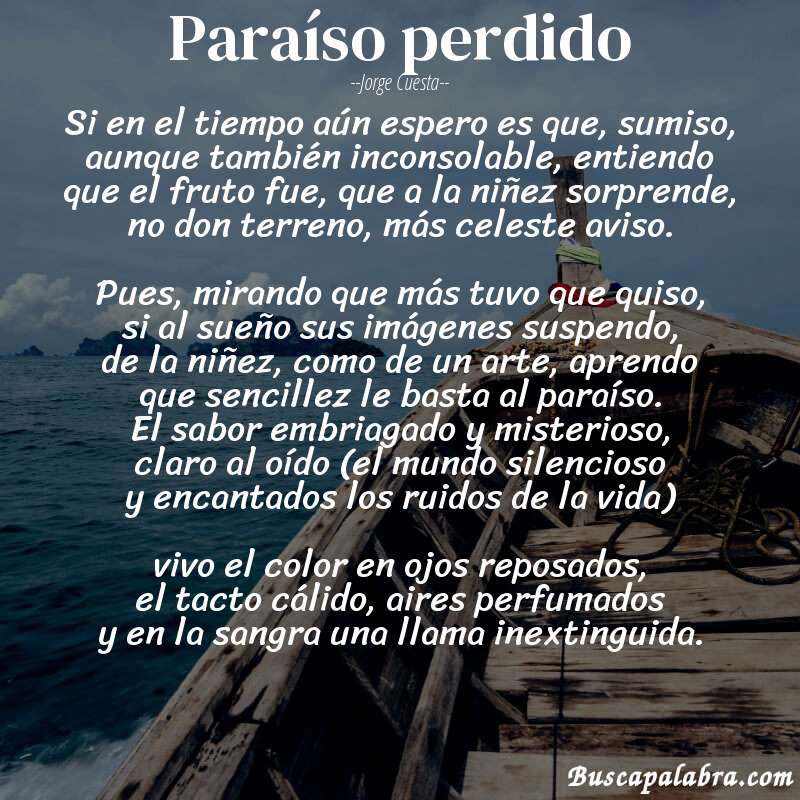 Poema paraíso perdido de Jorge Cuesta con fondo de barca