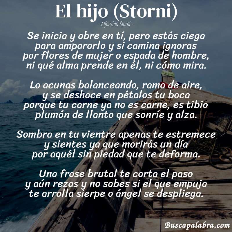 Poema El hijo (Storni) de Alfonsina Storni con fondo de barca