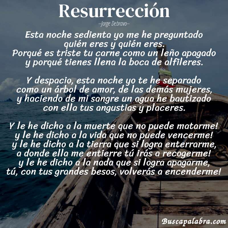 Poema resurrección de Jorge Debravo con fondo de barca