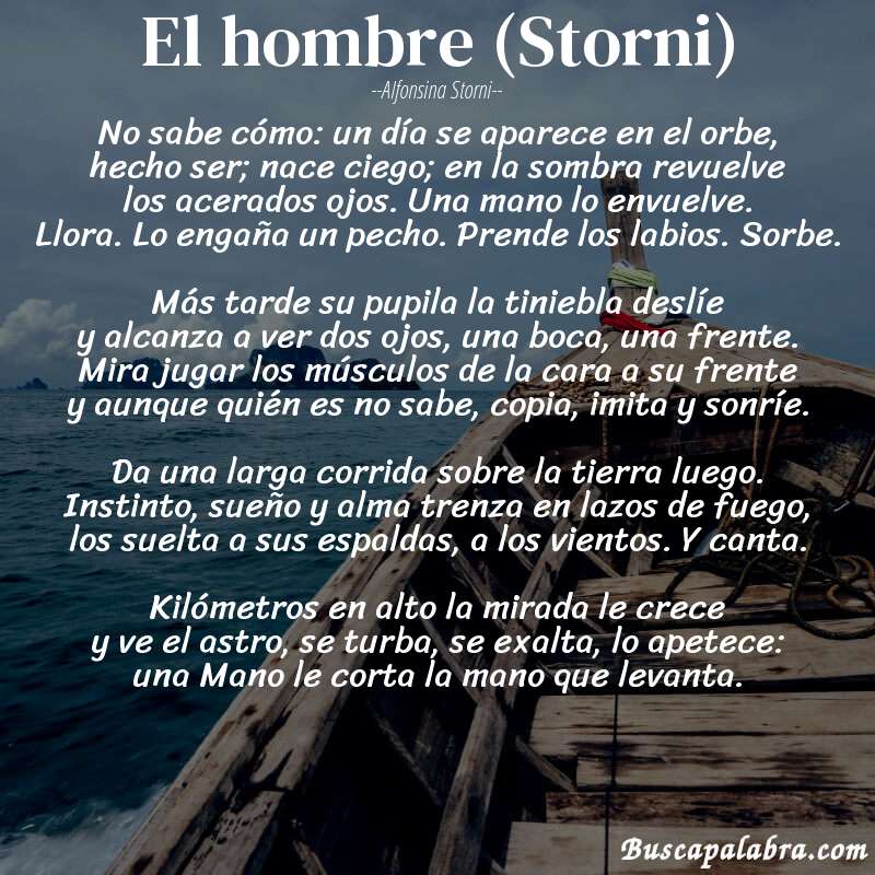 Poema El hombre (Storni) de Alfonsina Storni con fondo de barca