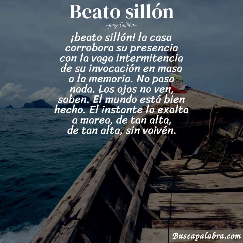 Poema beato sillón de Jorge Guillén con fondo de barca