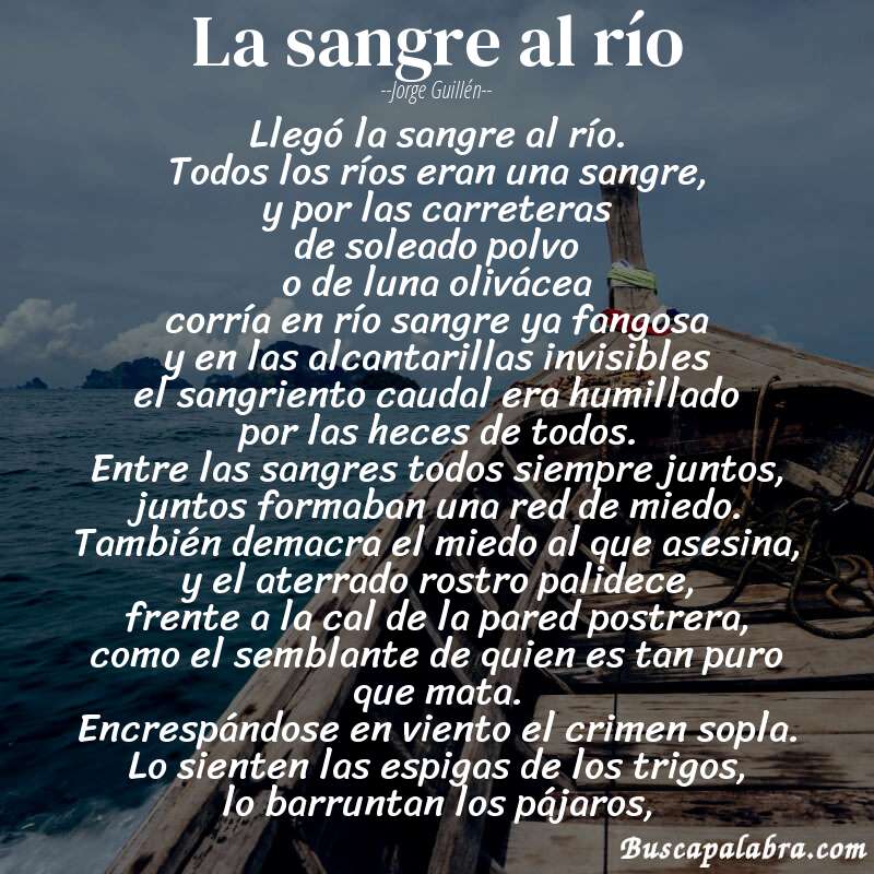 Poema la sangre al río de Jorge Guillén con fondo de barca