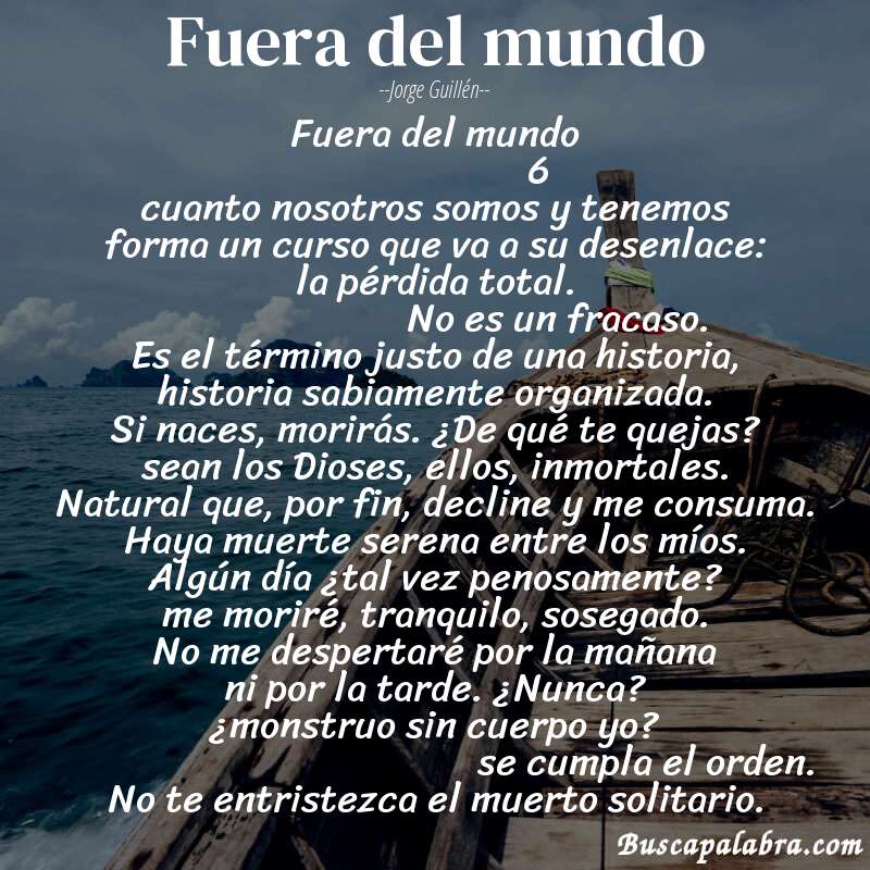Poema fuera del mundo de Jorge Guillén con fondo de barca