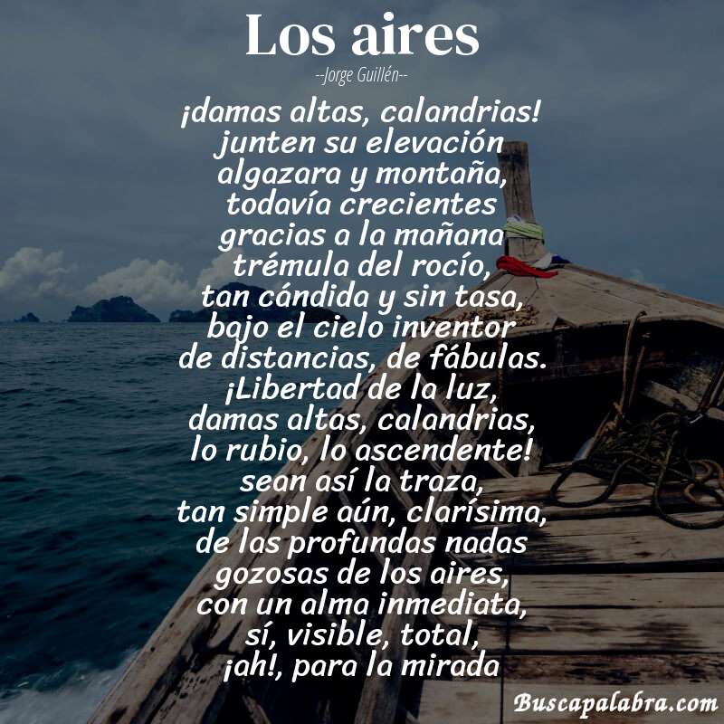 Poema los aires de Jorge Guillén con fondo de barca