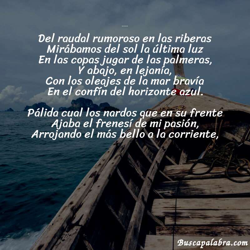 Poema A orillas del torrente de Jorge Isaacs con fondo de barca