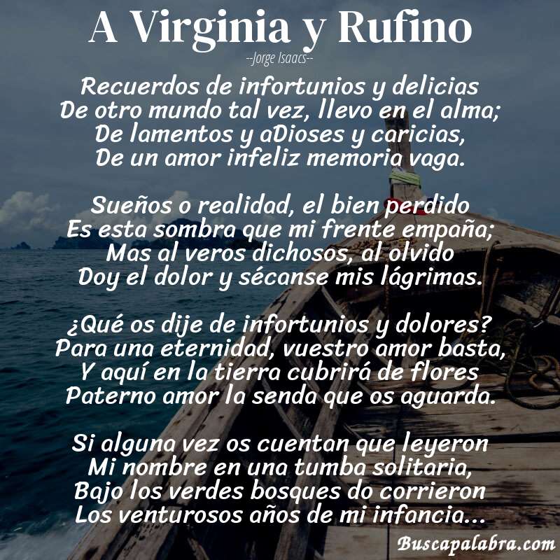 Poema A Virginia y Rufino de Jorge Isaacs con fondo de barca
