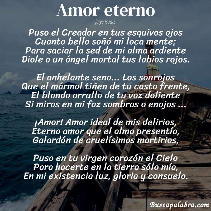 Poema Amor eterno de Jorge Isaacs con fondo de barca