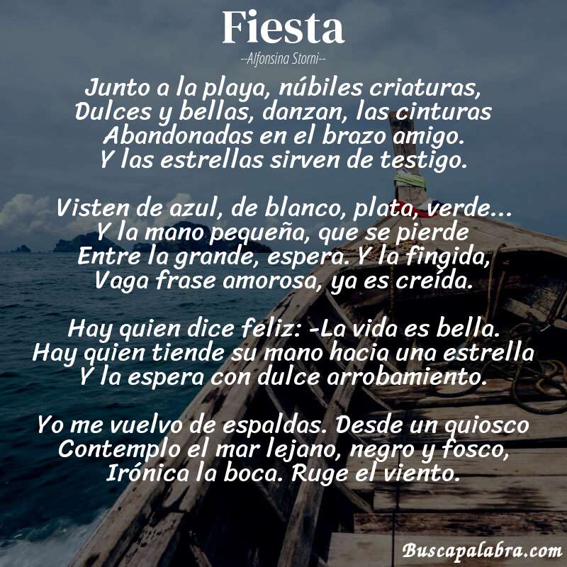 Poema Fiesta de Alfonsina Storni con fondo de barca