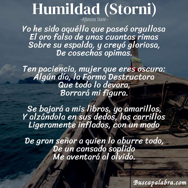 Poema Humildad (Storni) de Alfonsina Storni con fondo de barca