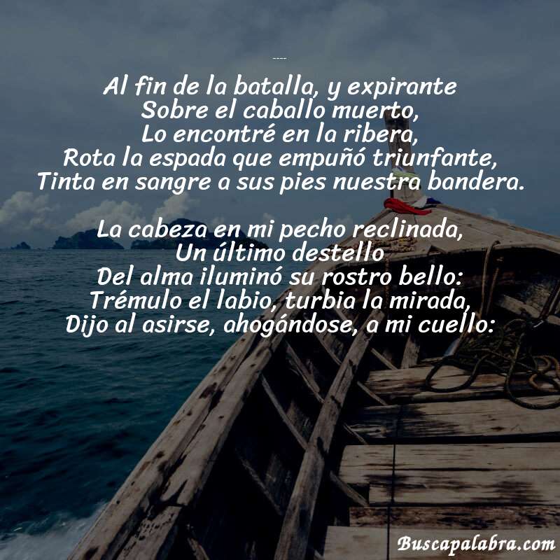 Poema LA AGONÍA DEL HÉROE de Jorge Isaacs con fondo de barca