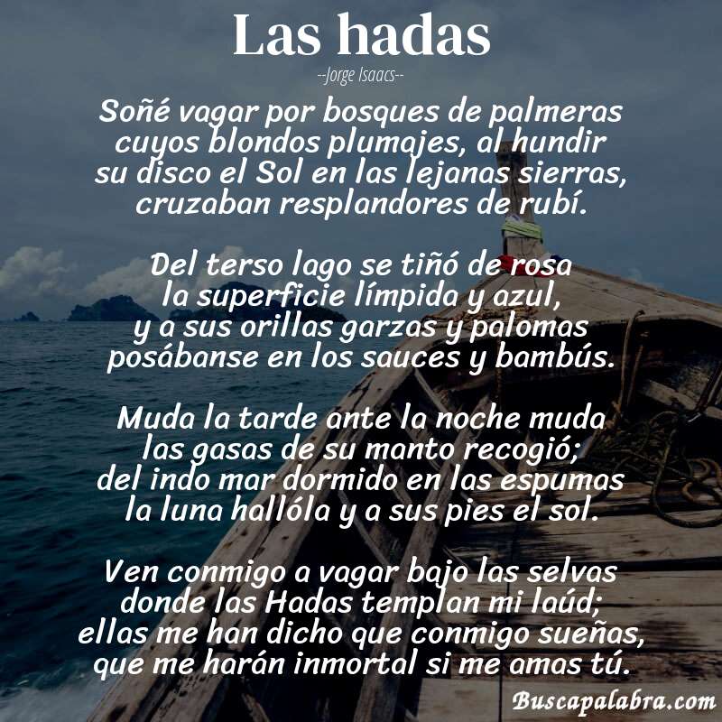 Poema Las hadas de Jorge Isaacs con fondo de barca