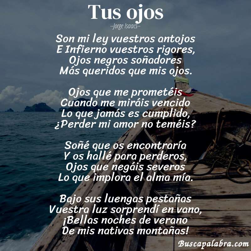 Poema Tus ojos de Jorge Isaacs con fondo de barca