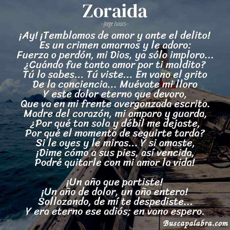 Poema Zoraida de Jorge Isaacs con fondo de barca