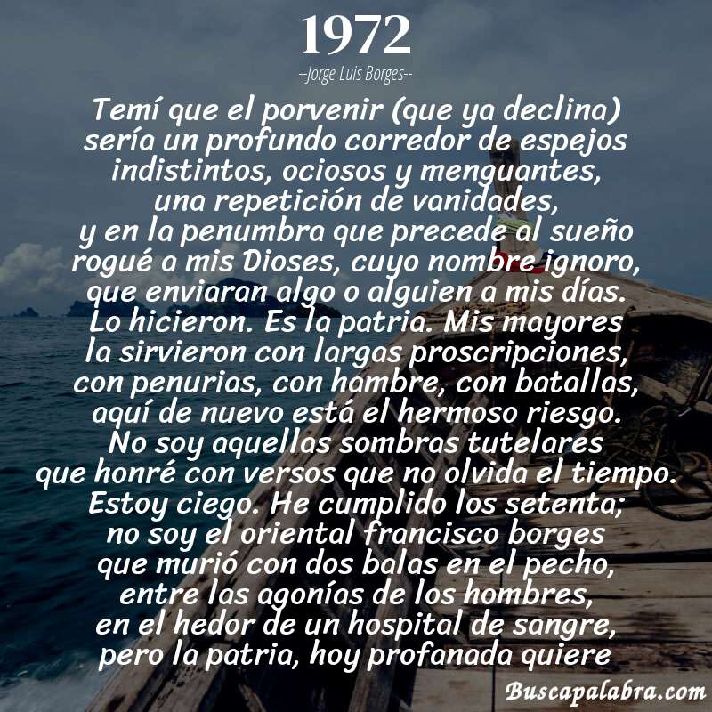 Poema 1972 de Jorge Luis Borges con fondo de barca